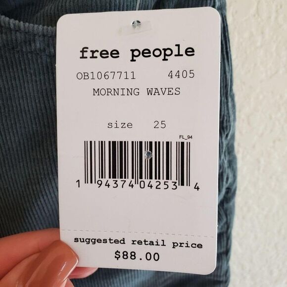 Free People Womens Pants Green 25 Morning Waves Corduroy Skinny Jeans New - Picture 5 of 9